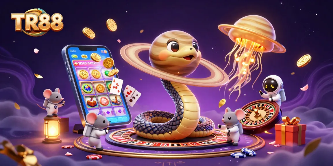 TR88 showcases a dynamic 3D casino scene with a Saturn ring snake, astronaut mice betting, and a golden jellyfish dealer.