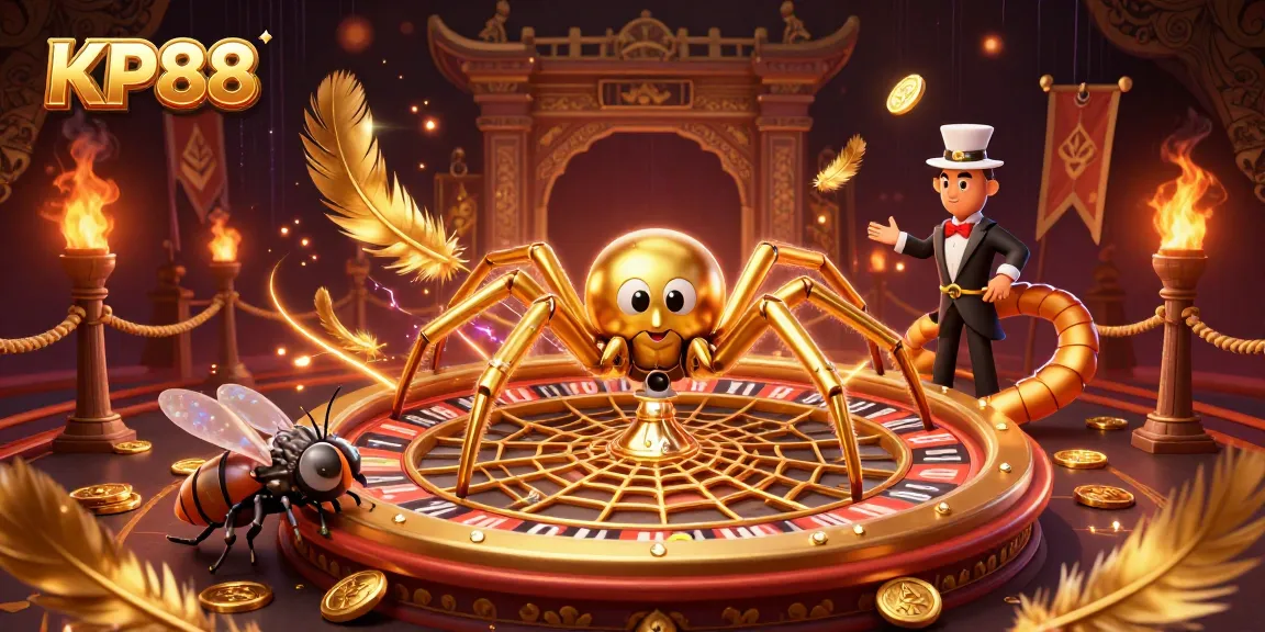 Experience thrilling bets at KP88 with a golden roulette web spun by a croupier centipede.