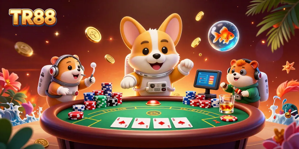 Experience the excitement of TR88 casino with a vibrant 3D illustration of a corgi in space!