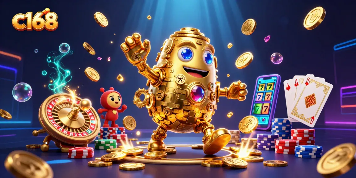 Engage in thrilling gameplay with c168, witnessing a vibrant scene of golden golem and casino action.