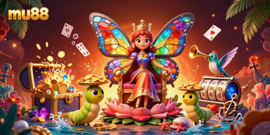 Win big with mu88's exciting casino games featuring vivid 3D illustrations of a magical gambling world.