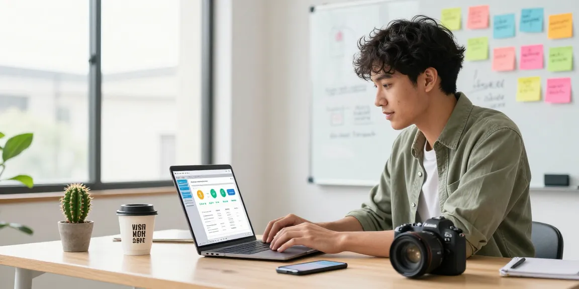 GEGESLOT dalam suasana kerja digital marketing yang dinamis dengan layar laptop menunjukkan analitik.
