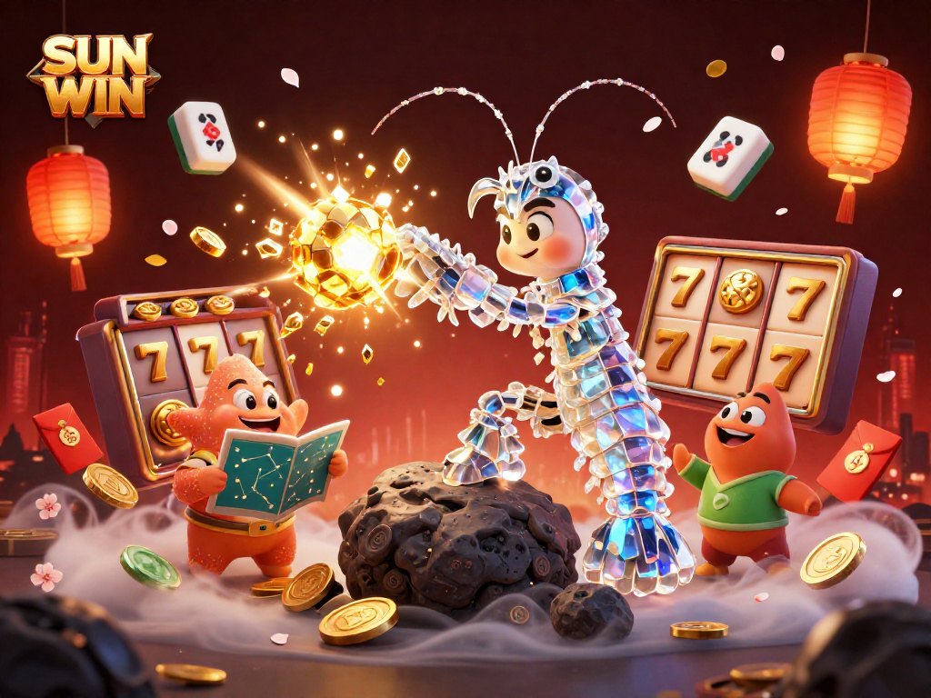 Experience winning strategies with SUN WIN's dynamic casino adventure illustration featuring vibrant characters.