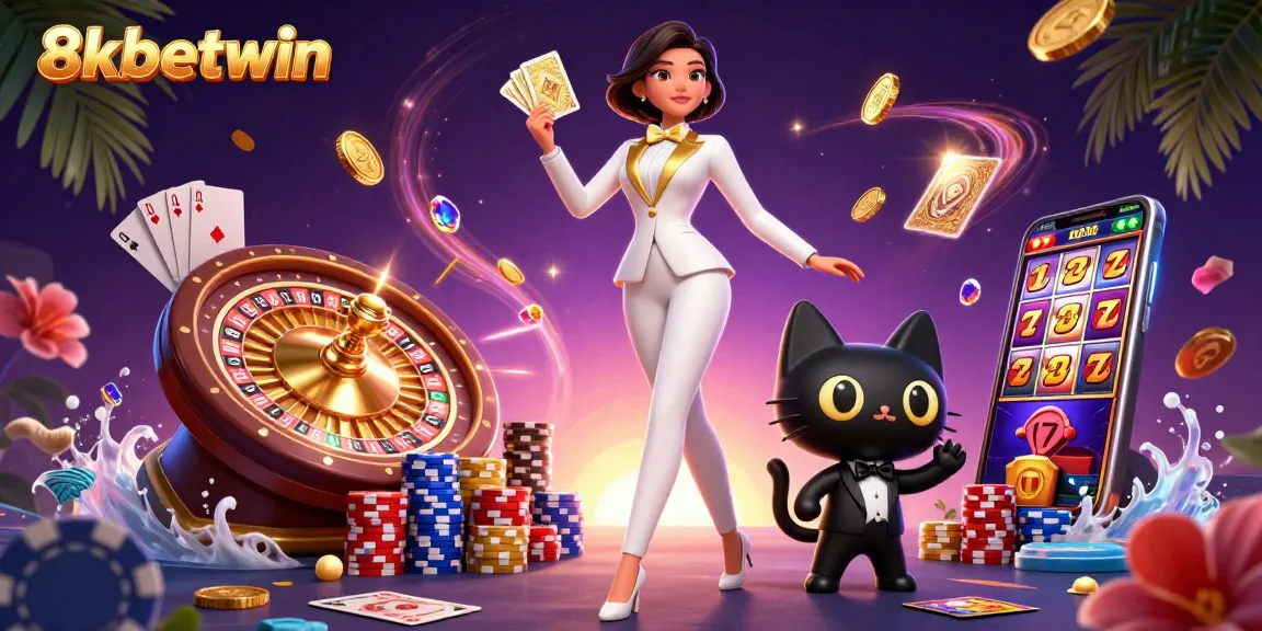 Engage with 8kbetwin at a vibrant casino scene featuring dynamic card shuffling and gold coins.