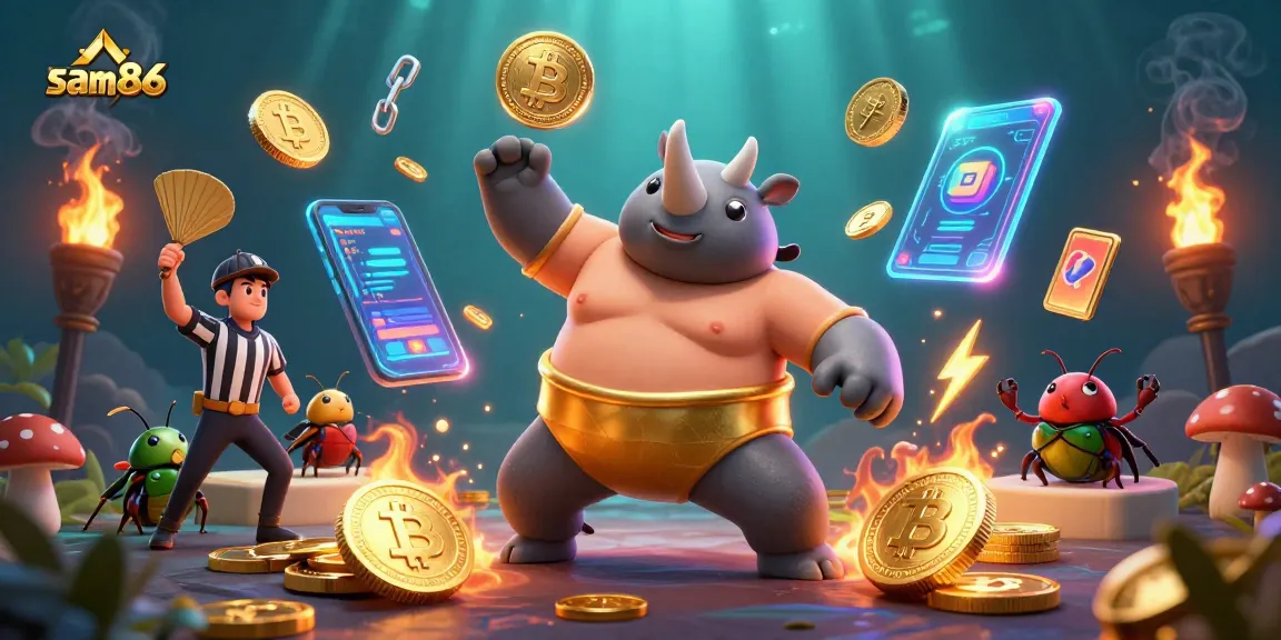 Experience thrilling wins at sam86 with a dynamic scene of online gaming excitement featuring cryptocurrency elements.
