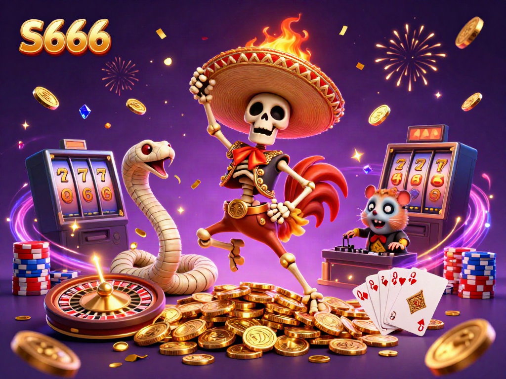 Experience the explosive excitement at S666 with dynamic characters, golden treasures, and a vibrant casino atmosphere.