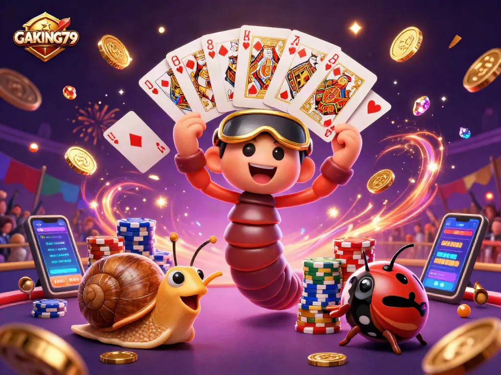 Engage with the thrilling action at GAKING79, featuring a cockfighting scene with animated characters and vibrant gambling elements.
