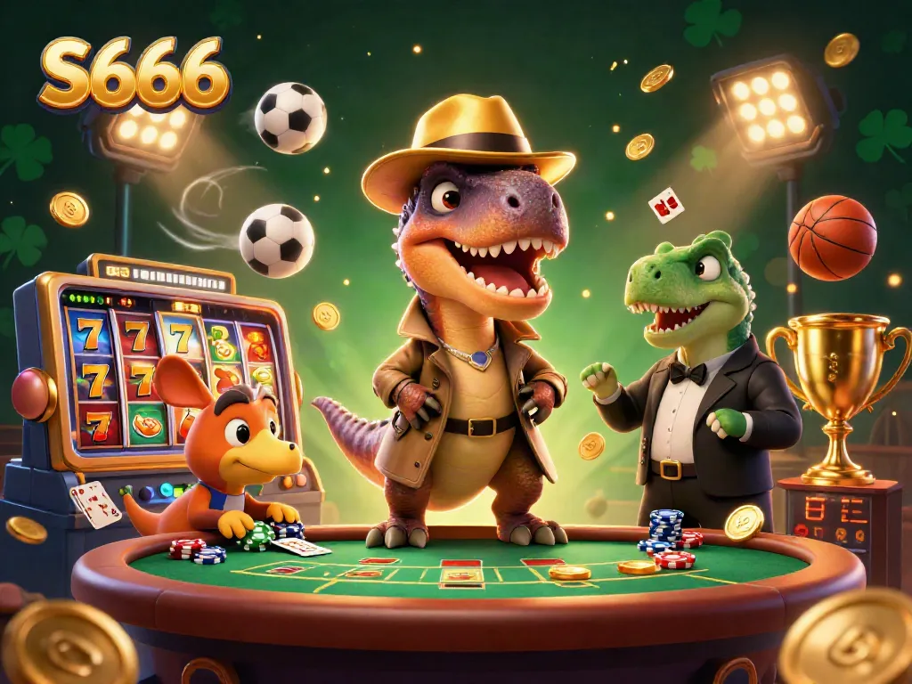 Engage with the dynamic S666 casino scene featuring a velociraptor card counter, a stegosaurus pit boss, and a compy pickpocket.
