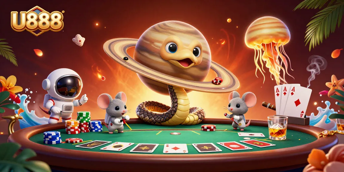 Experience captivating gaming moments with U888's unique cosmic casino scene.