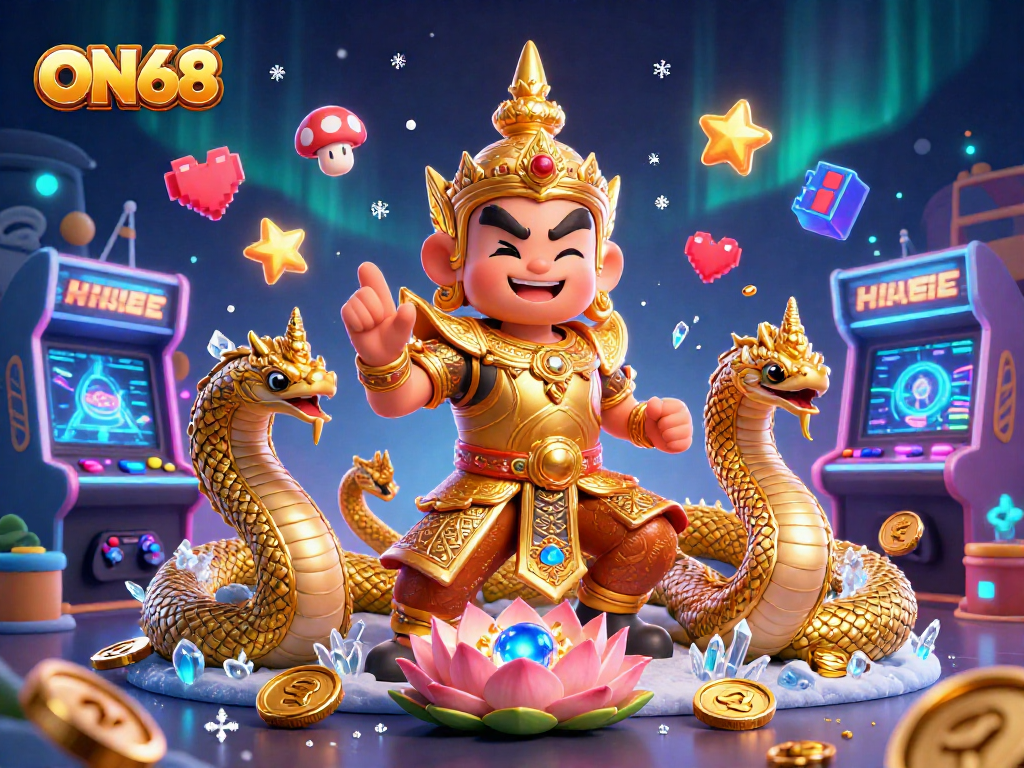 Experience thrilling gameplay with ON68, featuring vibrant characters and casino elements in a dynamic scene.