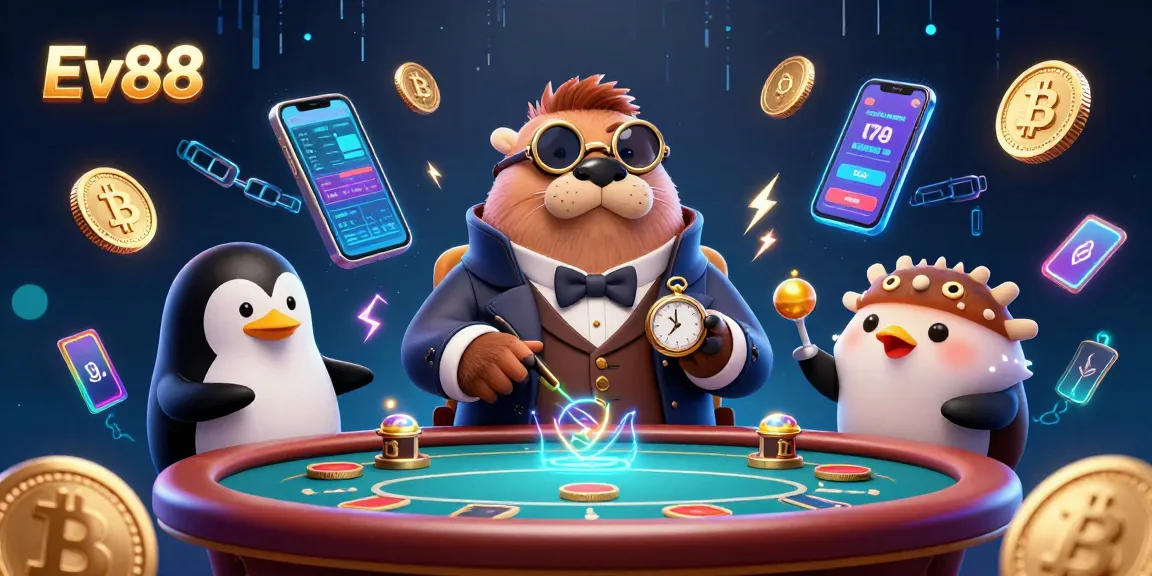 Experience exciting gameplay at Ev88 with a jolly walrus and friends illustrating a vibrant underwater poker scene.