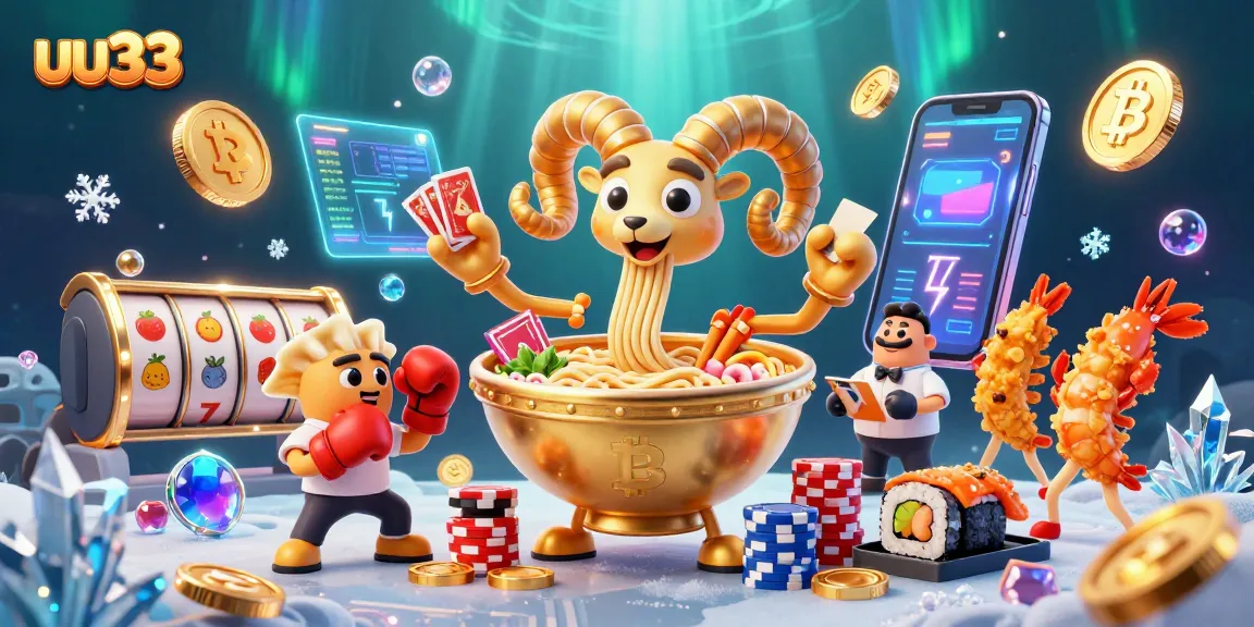 Experience thrilling gameplay with uu33 at a vibrant casino scene featuring animated food characters.