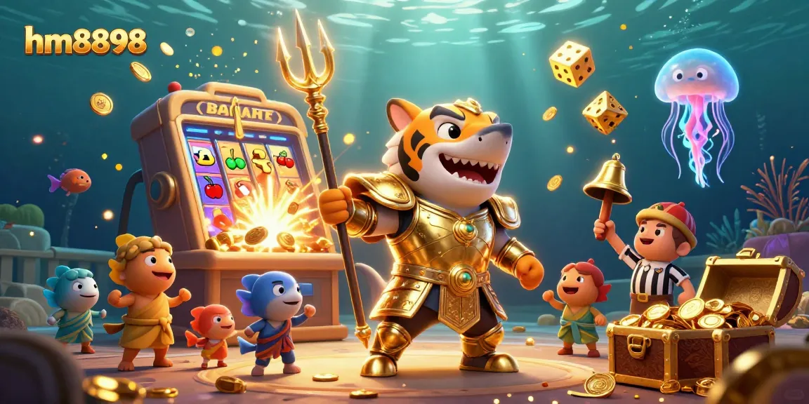 Experience the thrill of winnings with hm8898 in a vibrant underwater casino scene.