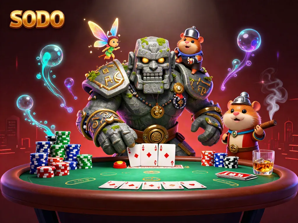 SODO engages players with poker excitement, showcasing a dynamic scene of magical characters and casino elements.