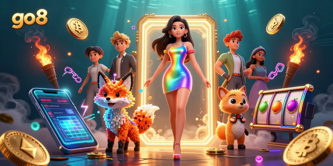 Experience thrilling rewards at go8 with vibrant casino games and crypto elements in a dynamic 3D scene.