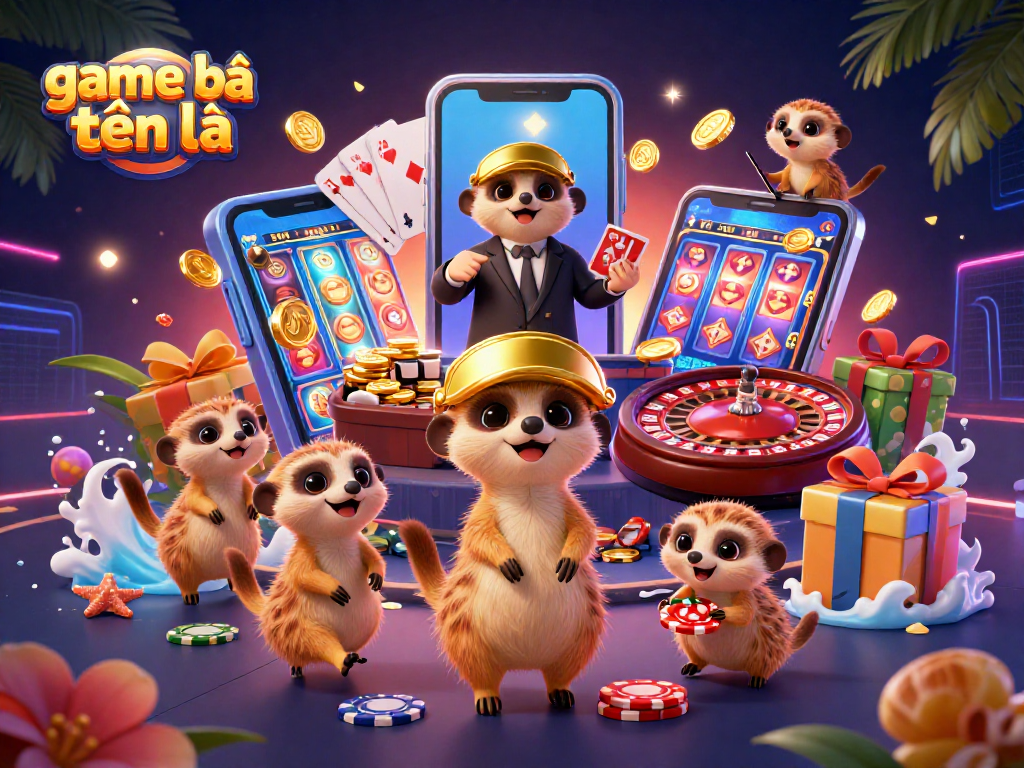 Meerkats orchestrating a lively casino scene while showcasing game bài tiến lên with dynamic gambling elements.