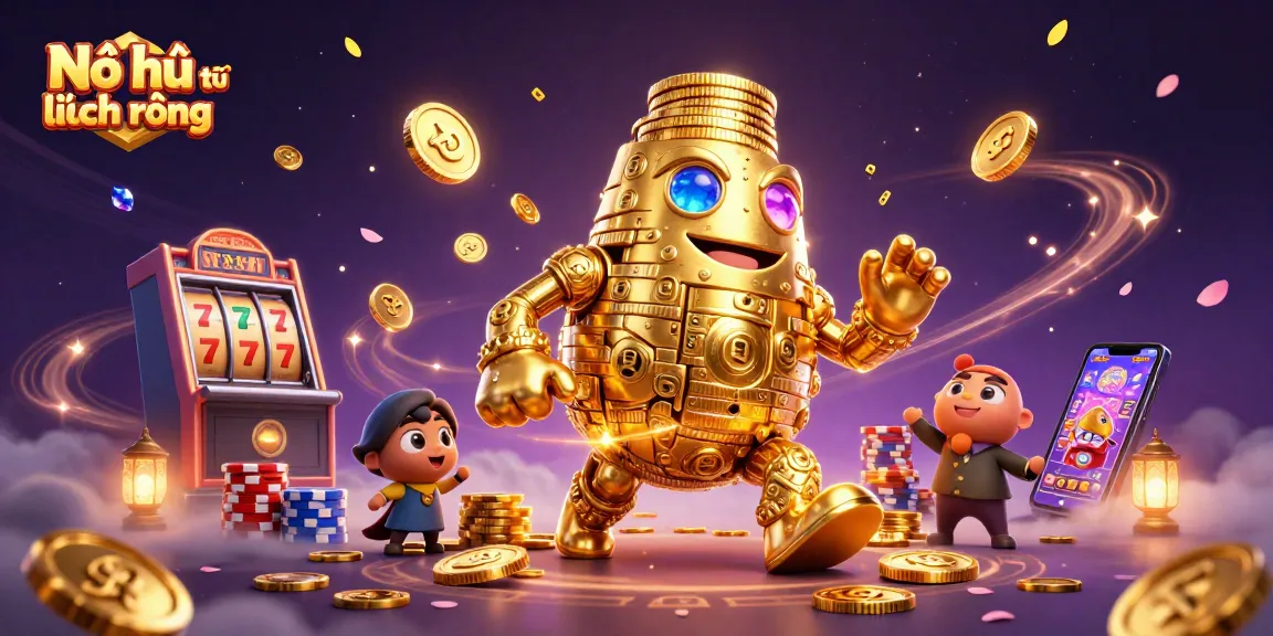 Nổ hũ thủ lĩnh rồng showcases dynamic slot gameplay with a golden golem and vibrant game elements.