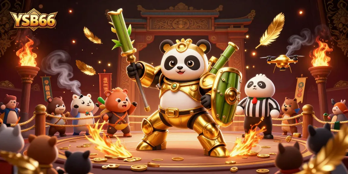 Experience epic gameplay with YSB66 as a golden panda battles in a vibrant casino arena.