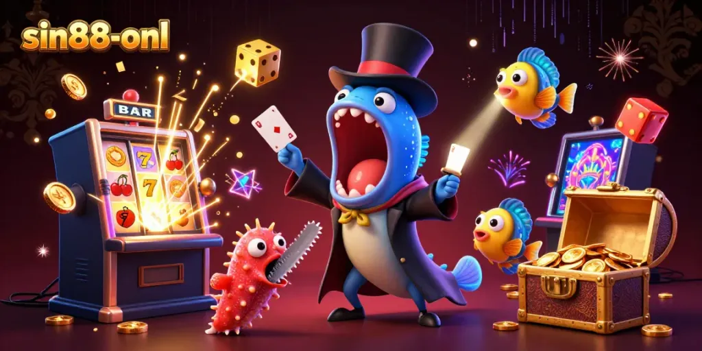 Join the magic at sin88-onl with vibrant casino games featuring deep-sea creatures in a lively scene.