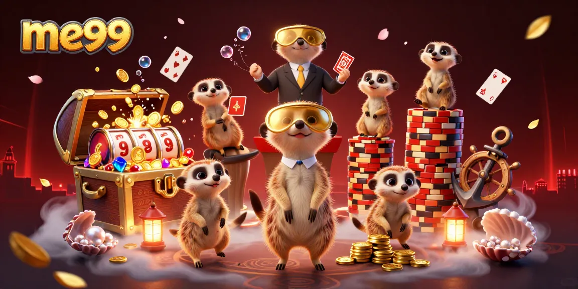 Experience the excitement at me99 casino with dynamic meerkats running a slot-filled casino.
