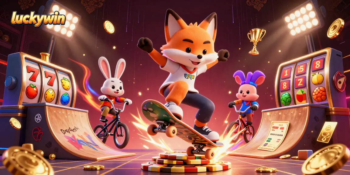 Experience thrilling luck with luckywin in this vibrant casino-themed action scene.