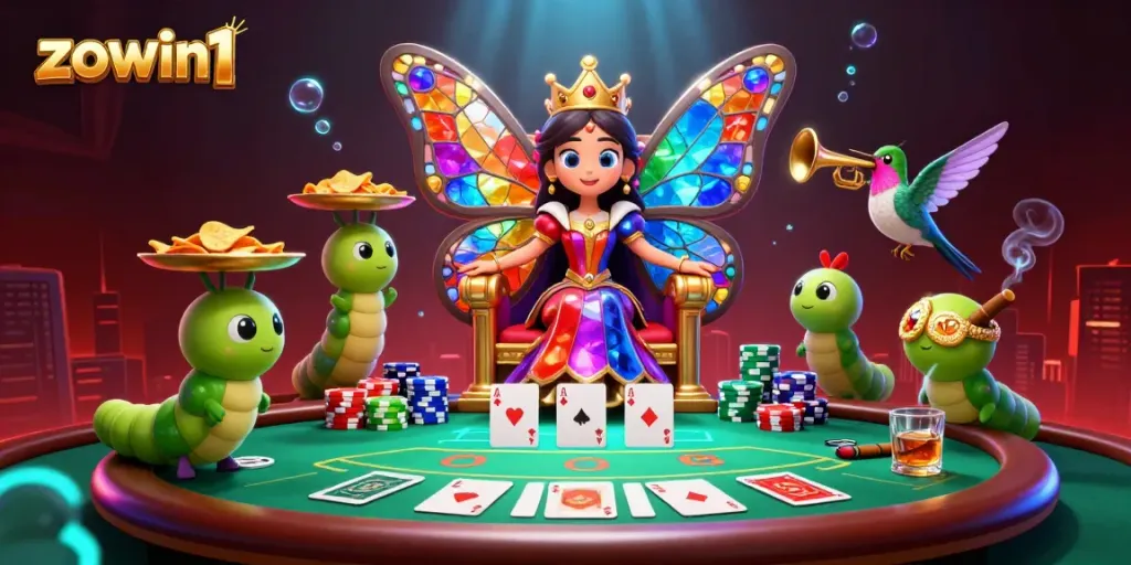 Experience thrilling poker games at zowin1 with vibrant characters in a rich casino setting.