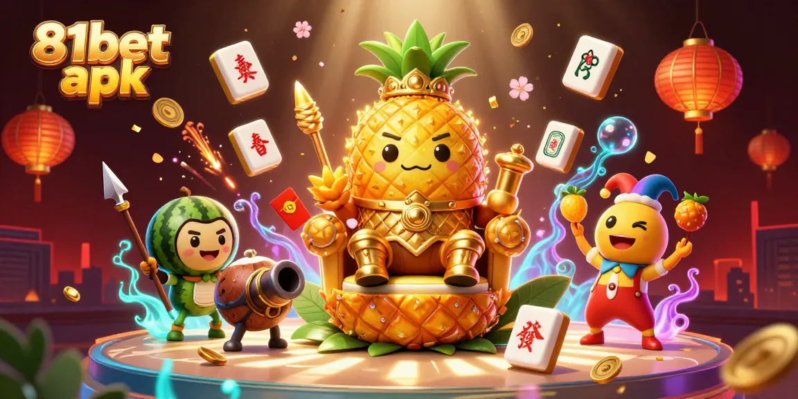 Experience the excitement of 81bet apk with a vibrant 3D casino scene featuring a golden pineapple king and more!