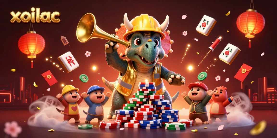 Experience exciting gaming with xoilac as cheerful 3D characters celebrate casino wins.