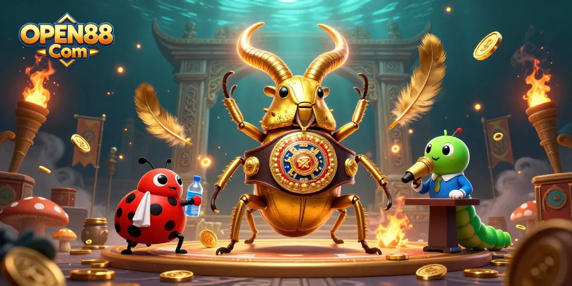 Experience thrilling fun with OPEN88 Com: Dynamic 3D illustration showcasing gambling excitement and action.