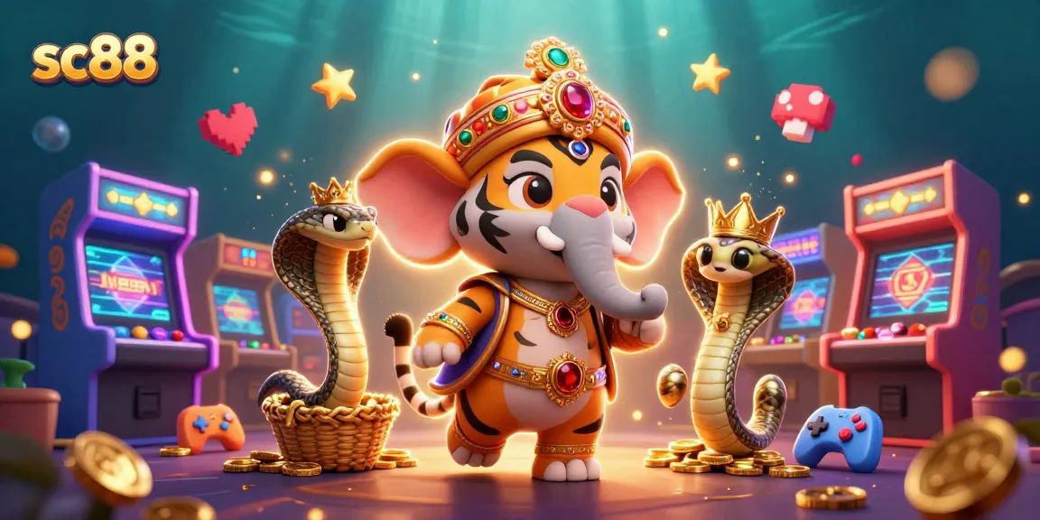 Explore sc88's vibrant casino scene showcasing a majestic maharaja tiger with gaming elements