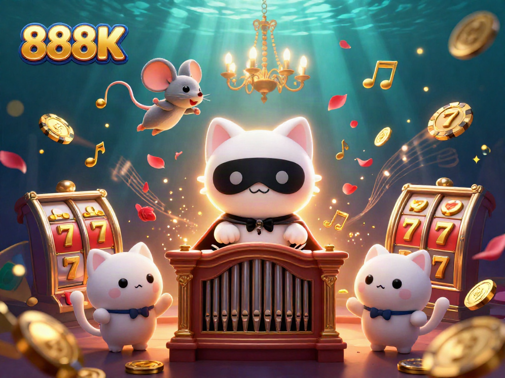 Engage with 888K's thrilling slots experience in a vibrant casino scene filled with dynamic elements.