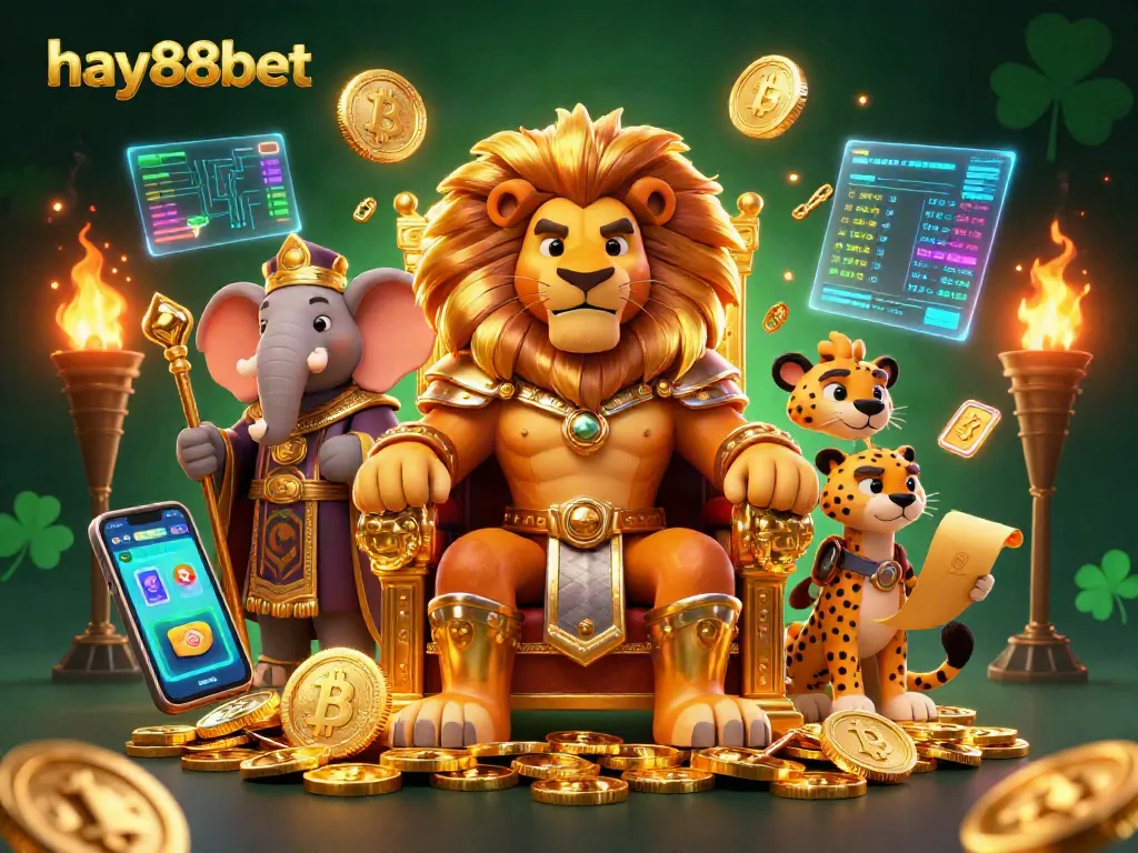 Boost your gaming skills on hay88bet with this vibrant 3D illustration showcasing casino excitement and cryptocurrency elements.