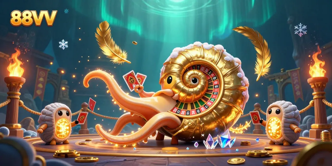88VV players enjoy vibrant 3D gaming with a giant nautilus roulette and glowing ammonites.