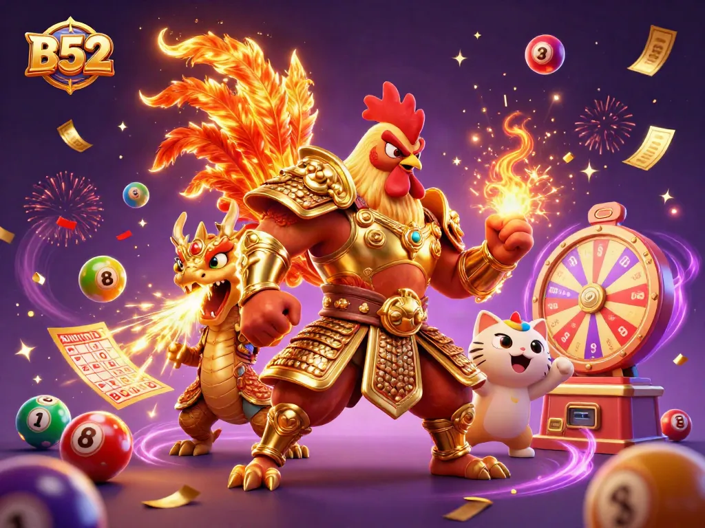 Engage with B52-themed casino excitement featuring dynamic characters and vibrant gaming elements.
