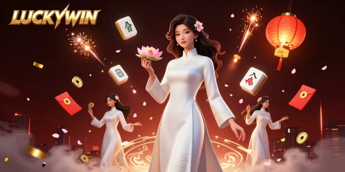 Experience LUCKYWIN's thrilling atmosphere filled with dynamic casino elements and vibrant celebrations.