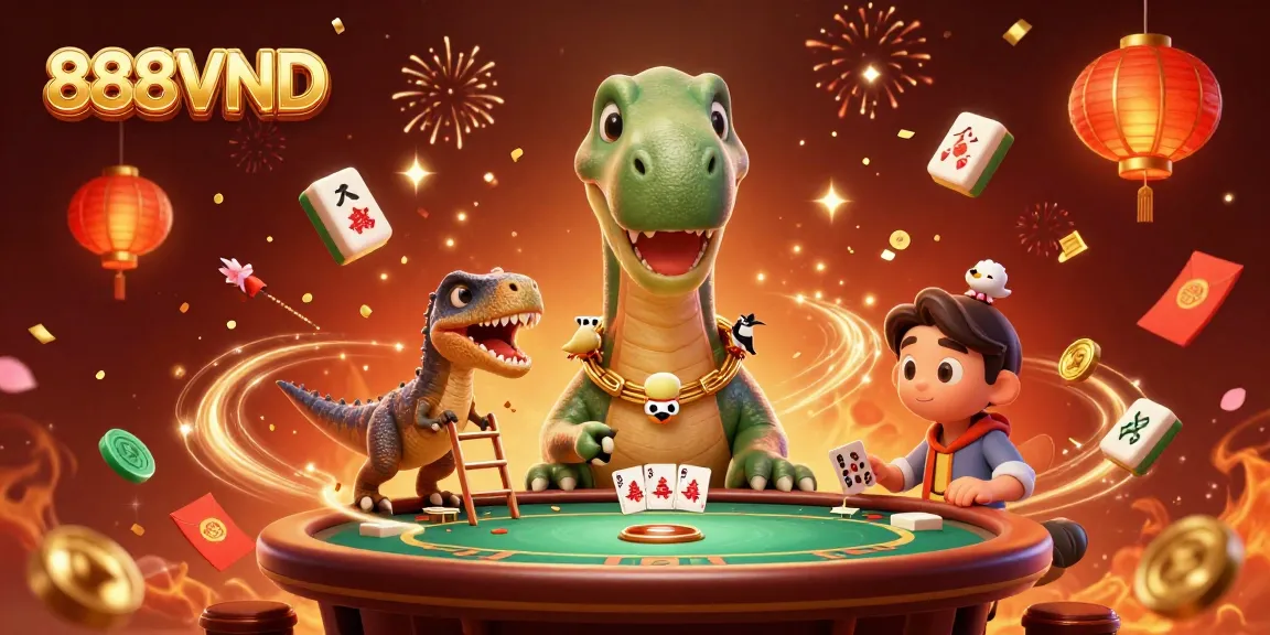 Experience the vibrant excitement of 888VND, where a 3D brontosaurus and clever raptor create a lively casino atmosphere.
