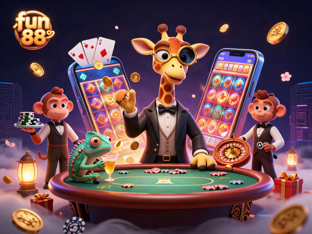 Join the fun 88 experience in this lively illustration of casino action and high-stakes gaming.