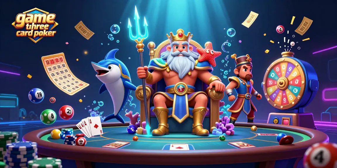 Engage in the thrilling game three card poker with vibrant graphics and action-packed elements in an imaginative underwater scene.