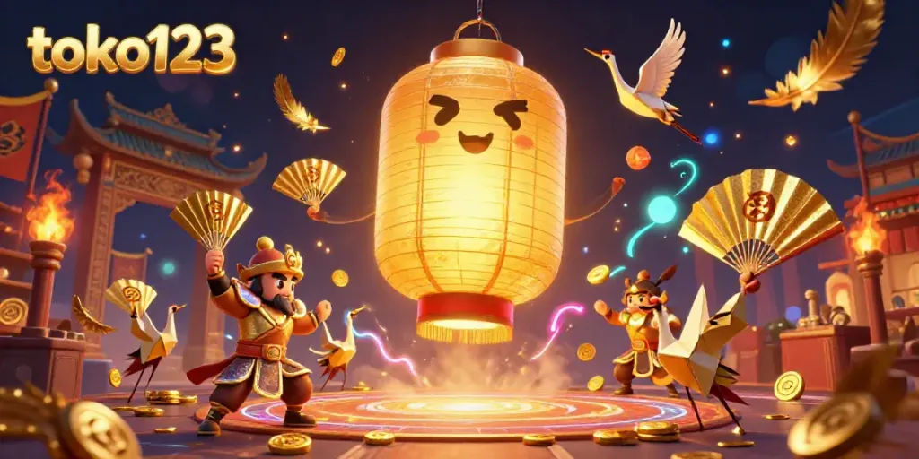 Engage in thrilling play at toko123, showcasing a vibrant night market casino scene filled with animated characters and dynamic gaming elements.