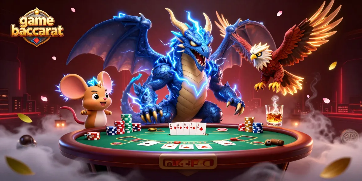Experience the thrill of game baccarat with dynamic characters and vibrant casino elements.