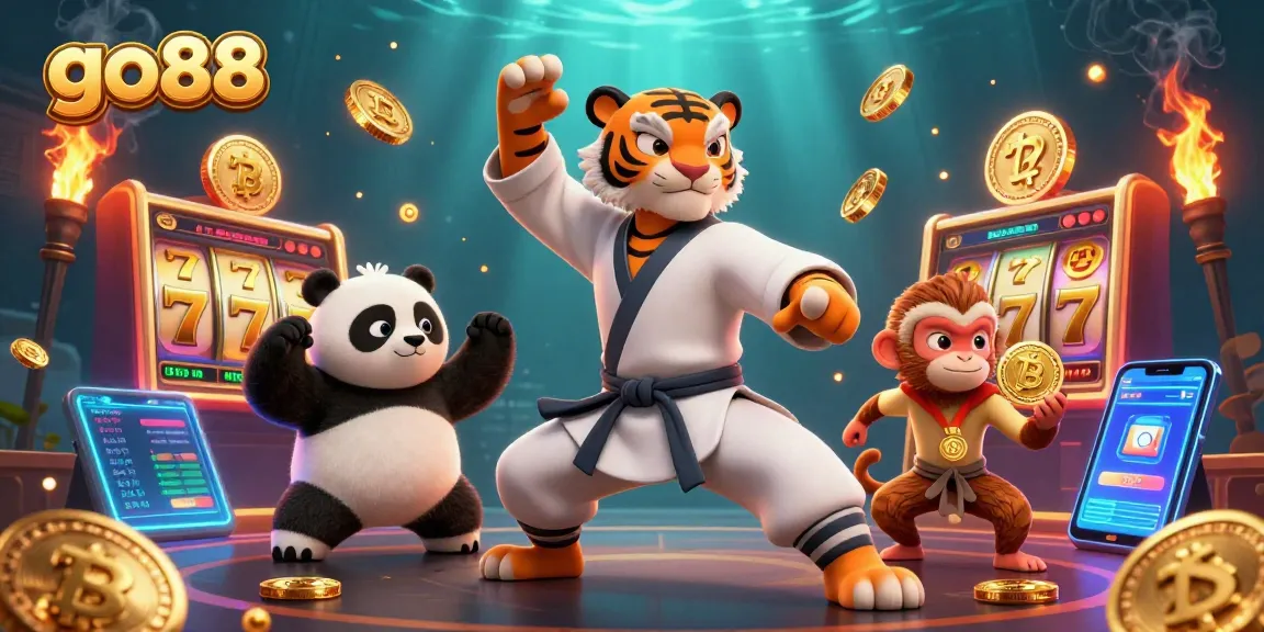 Experience thrilling slots at go88 with a masterful kung fu tiger amidst golden jackpot elements.