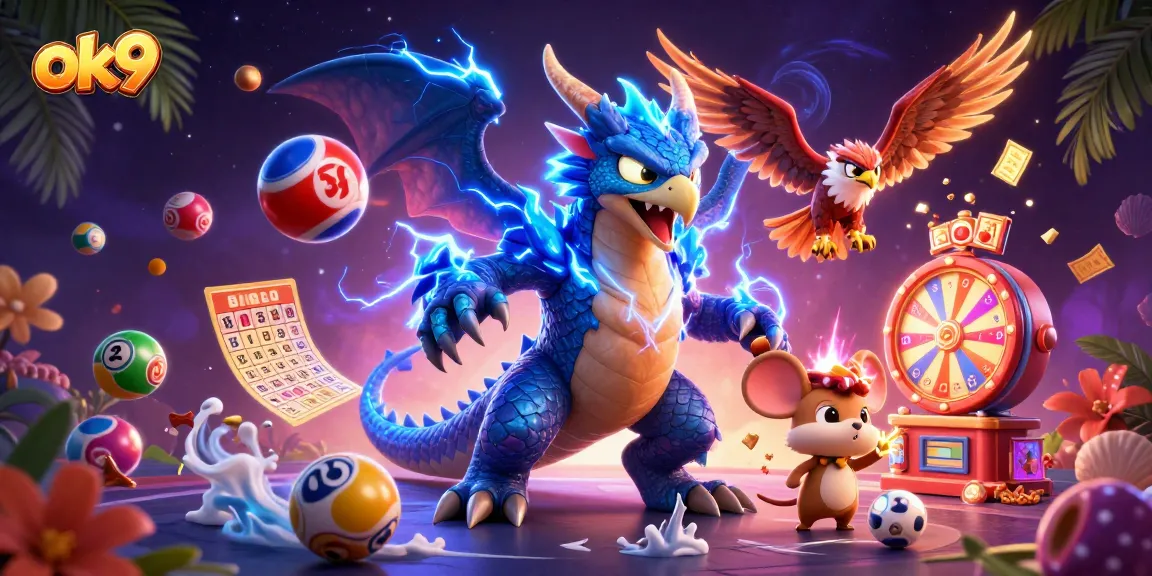 Engage with ok9's thrilling world of betting, showcasing a powerful thunder dragon with dynamic lottery features.