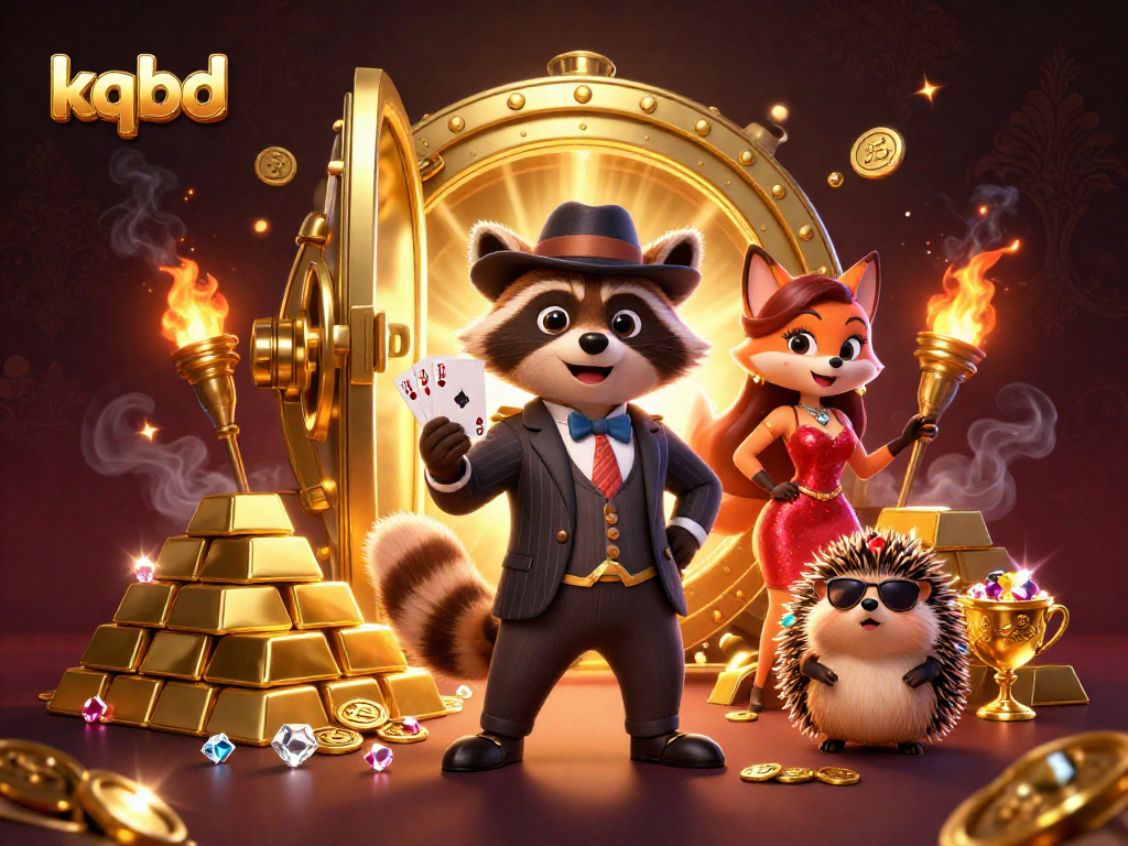 Experience thrilling moments with kqbd as raccoon, fox, and hedgehog celebrate big wins in a luxurious casino.