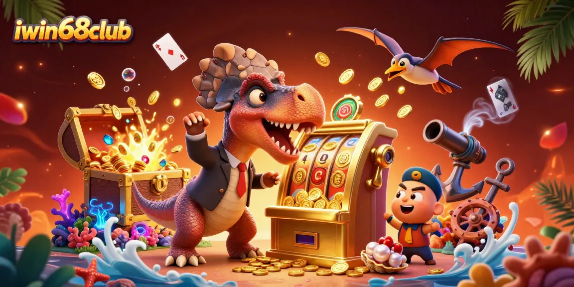 Experience iwin68club as a pachycephalosaurus wins jackpots, surrounded by casino excitement and golden coins.
