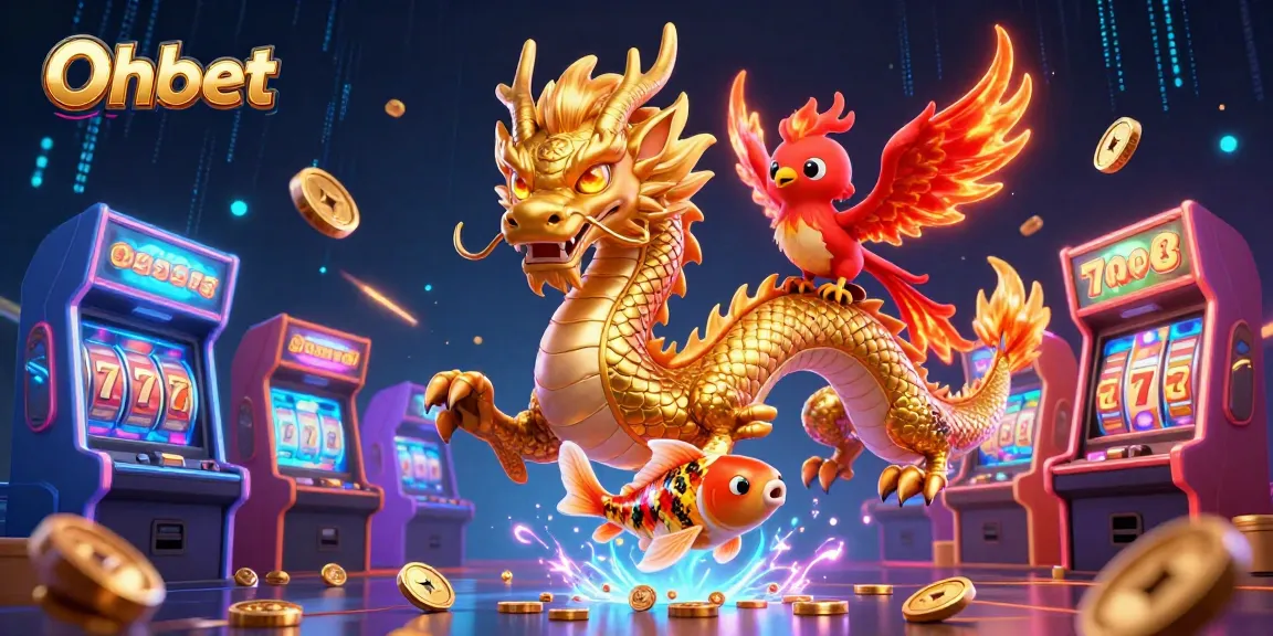 Oxbet showcases a fierce dragon and phoenix amidst vibrant casino elements, embodying high-stakes gaming.