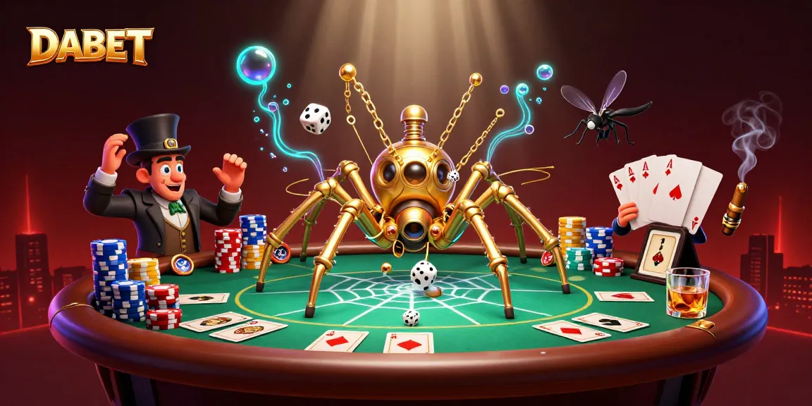 DABET engages players in a vibrant online gambling scene filled with poker elements and steampunk design.