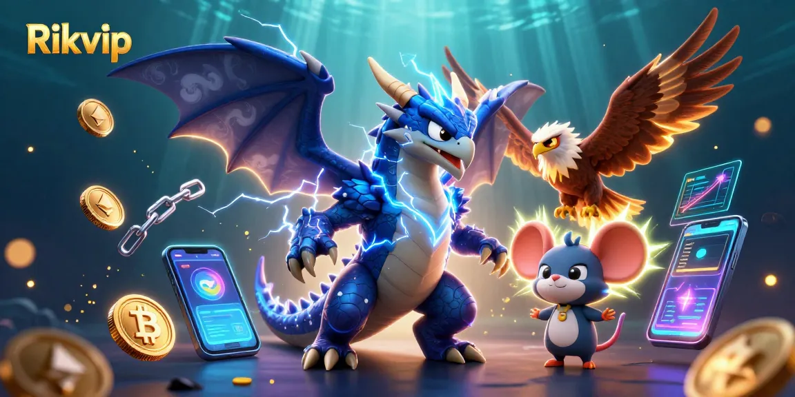 Win exciting bonuses at Rikvip with an electrifying 3D casino illustration featuring vibrant fantasy characters.