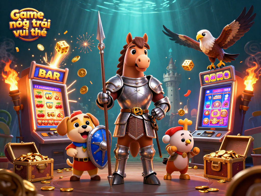 Experience the thrill of Game nông trại vui vẻ with a knight, squire, and falcon amid a jackpot explosion.