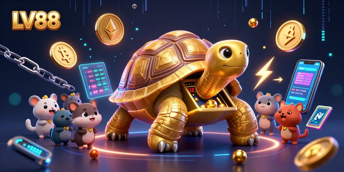 Experience the LV88 excitement with lively casino action featuring engaging golden tortoise and crypto elements.