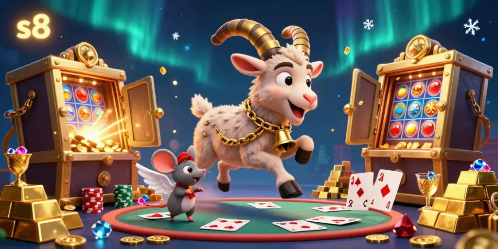 Experience the thrilling s8 casino scene with animated characters and festive elements, capturing the excitement of gambling.